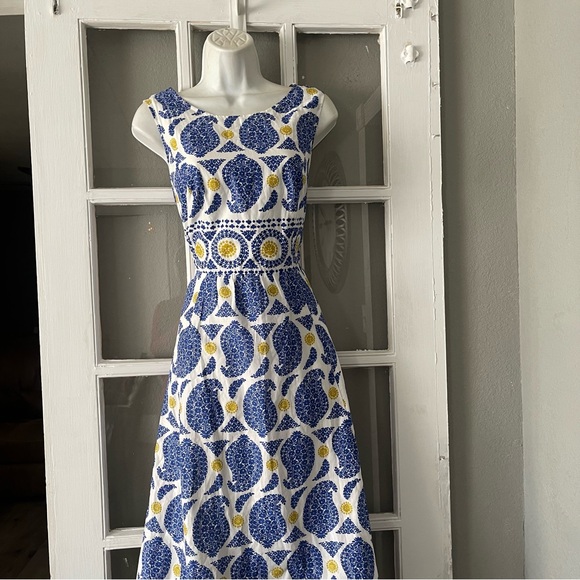 Boden Lizzie Blue and Yellow Midi‎ Dress - Picture 9 of 12